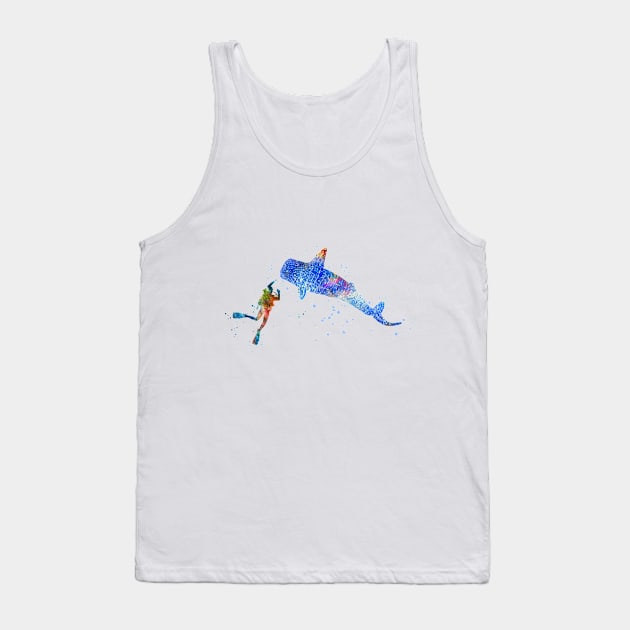 Scuba diver, blue whale shark Tank Top by RosaliArt